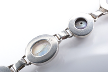 Sterling Silver Moonstone Black Pearl Link Bracelet 7" Vintage Cabochon BS2923