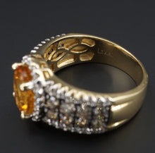 LeVian 14k Gold Citrine Champagne Vanilla Diamond Halo Ring Size 7 RG3638