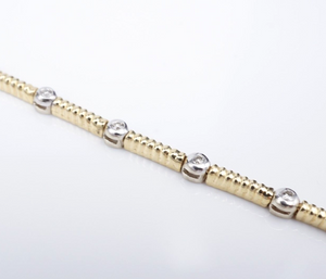 14k White Yellow Gold Natural Diamond Station Bracelet 7" Two Tone BG914