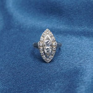 Antique 14k Diamond Navette Ring White Gold Art Deco Size 4 RG4095