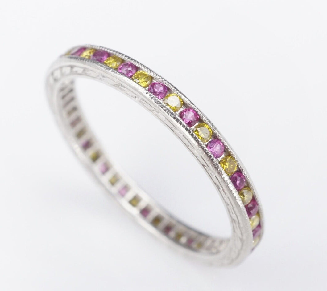 Platinum 1/2 ctw Yellow Diamond Pink Sapphire Eternity Band Stacker Ring RG2631