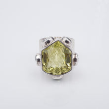 Sterling Silver Cocktail Ring Carved Peridot Blue Topaz Size 8 RS3299