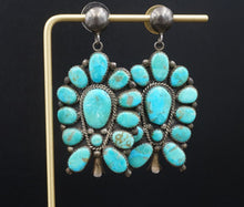 Vintage Navajo Squash Blossom Earrings Turquoise Sterling Silver 2.5" ES2528
