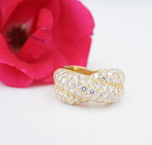 Van Cleef 18k Pave Diamond Ring Crossover Entrelacs Size 5.25 Euro 50 VCA RG4256