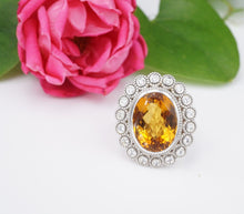 14k White Gold 10cttw Natural Citrine Diamond Halo Cocktail Ring Size 6.5 CO1055