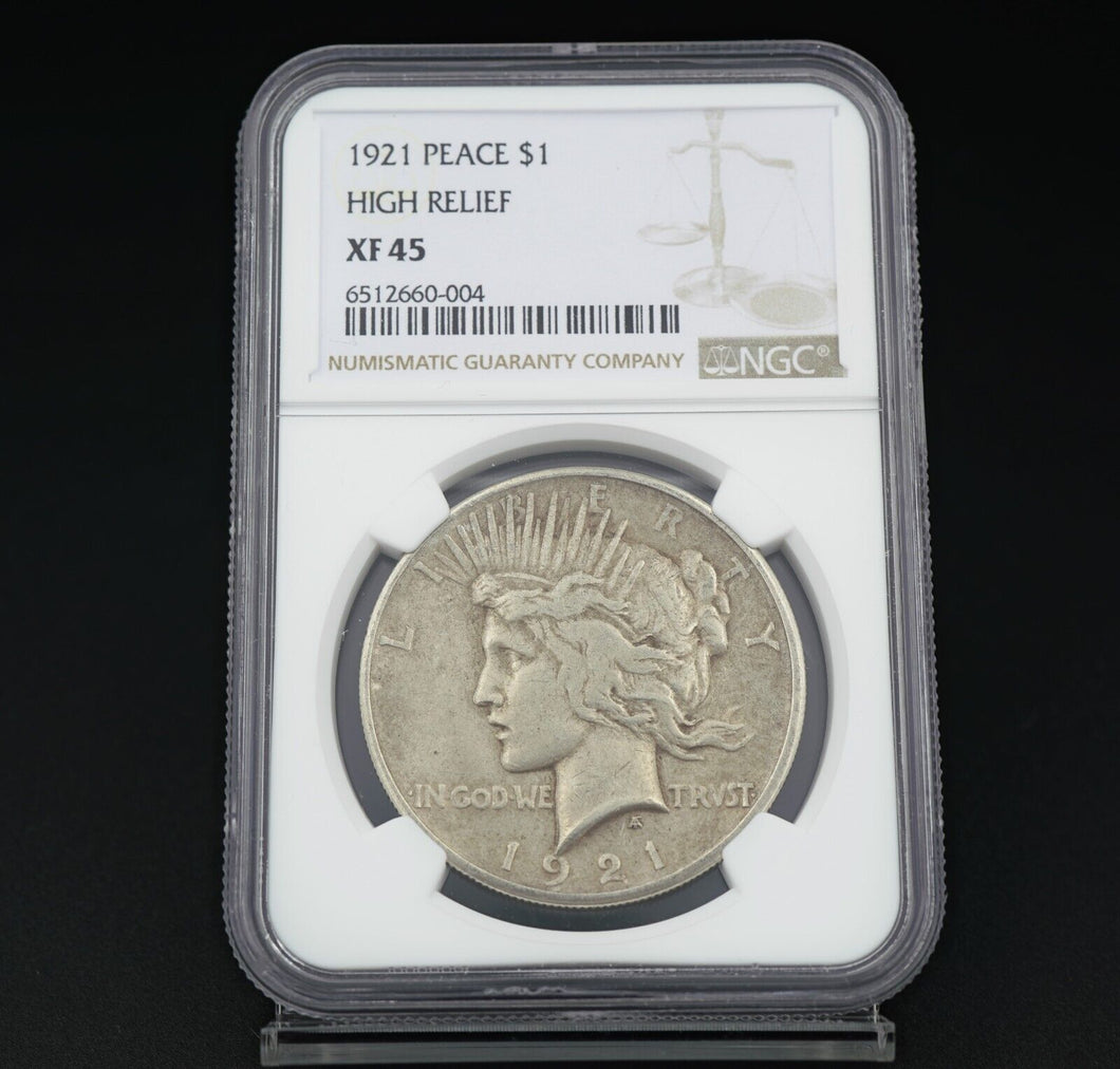1921 Peace $1 Dollar Silver Dollar Coin High Relief NGC XF45 CN422
