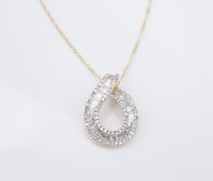 Vintage 1ct Natural Diamond Necklace 10k-14k Yellow Gold Ribbon Pendant NG1589