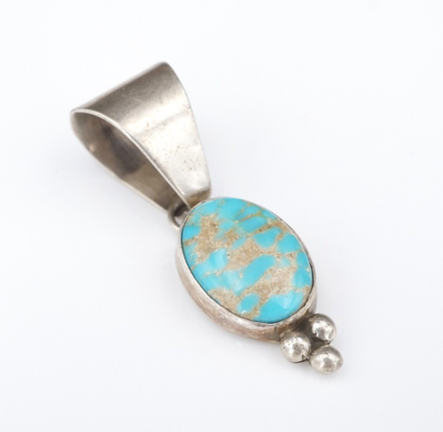 Navajo Sterling Silver Turquoise Pendant Cabochon 1.4