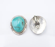 Navajo Natural Turquoise Sterling Silver Ear Clips 1" Earrings Signed GD ES2594