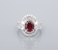 18k White Gold 3.8cttw Natural Ruby Diamond Halo Cocktail Ring Size 6 CO1191