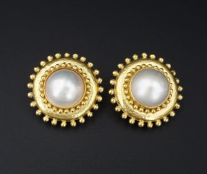 Elizabeth Locke Mabe Pearl Button Earrings 18k Yellow Gold Dot Halo EG2340