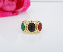 Vintage 14K Yellow Gold Carnelian Onyx Scarab Beetle 3 Stone Ring Sz 6.75 RG3644