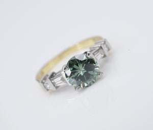 Platinum 18k Natural Teal Diamond Engagement Ring Size 7.25 2 carat CO1137