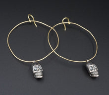 18k Yellow Gold Hoop Earrings 3" Skull Halloween Sterling Silver Spooky EG2117