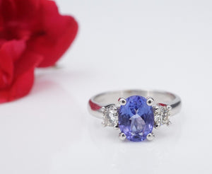 Tanzanite Diamond Cocktail Ring 14k White Gold Band Size 4 RG4202