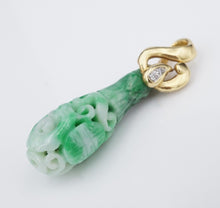Vintage AJF 18k Gold Green Nephrite Carved Jade Diamond Pendant 1.6" PG1782