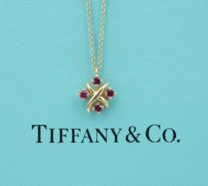 Tiffany & Co. Schlumberger Lynn Ruby Pendant Necklace 18k Gold 16" w/Box NG1581