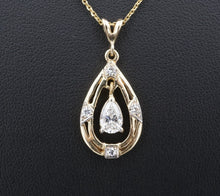 14k Yellow Gold Natural Pear Cut Diamond Pendant Necklace Vtg 0.75ct 20" NG1477