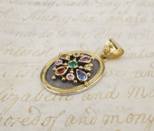 18k Yellow Gold Dovris Greek Old World Emerald Sapphire Pendant PG1801
