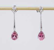 18k White Gold Pink Natural Tourmaline Diamond Earrings Dangle Drop 1.25" EG2363