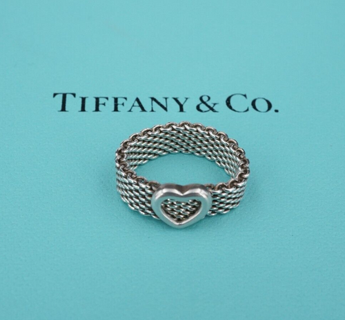 Tiffany & Co. Somerset Heart Band Ring Sterling Silver Size 5.25 Retired RS3559