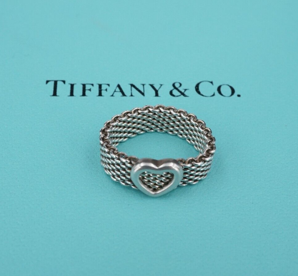 Tiffany & Co. Somerset Heart Band Ring Sterling Silver Size 5.25 Retired RS3559