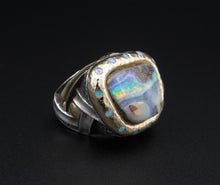 Rare Dian Malouf Ring Sterling Silver 14k Boulder Opal Band Size 8 RS3544