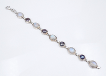 Sterling Silver Moonstone Black Pearl Link Bracelet 7" Vintage Cabochon BS2923