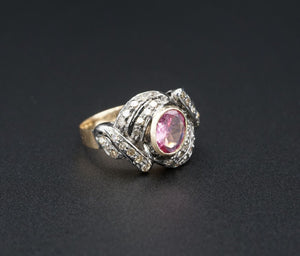 NWOT Sterling Silver 14k Gold Pink Sapphire Diamond Cocktail Ring Size 7 RS3266