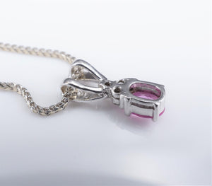 14k White Gold 2/3cttw Diamond Pink Sapphire Drop Pendant Necklace 18" NG1249