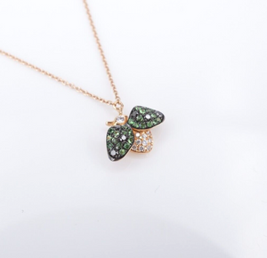 18k Bee Pendant Necklace Rose Gold Black & White Diamond Tsavorite 15-16" NG1558