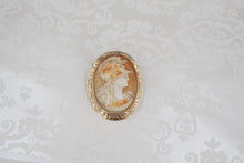 10k Gold Carved Shell Cameo Brooch Goddess Athena Greek Myth Vintage OG498