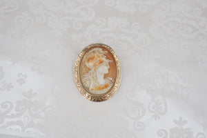 10k Gold Carved Shell Cameo Brooch Goddess Athena Greek Myth Vintage OG498