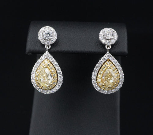 NEW EFFY 18k Gold 2.25ct Fancy Yellow Pear Diamond Halo Dangle Earrings 1