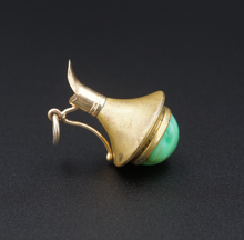 Vintage 14k Yellow Gold Pitcher Pendant Charm 1.2" Green Glass PG1777