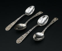 1828 S. Kirk & Son Sterling Silver Set of Four Repousse Demitasse Spoon M1509