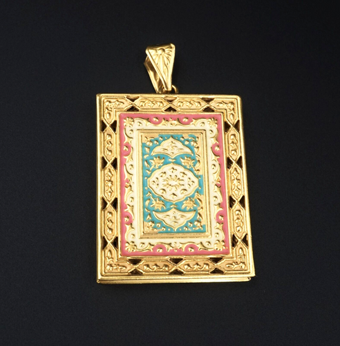 Vintage 21k Yellow Gold Locket Persian Enamel Pendant 2.15