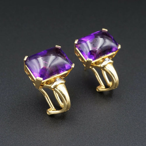 18k Gold Amethyst Diamond Earrings 3/4