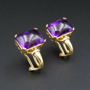 18k Gold Amethyst Diamond Earrings 3/4" 9ct Omega Back FP Designer EG2000