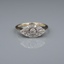 Antique 14k Diamond Navette Ring Yellow White Gold Art Deco Size 7 RG4360