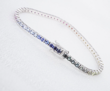 NEW 14k White Gold 7.5 ctw Natural Sapphire Rainbow Tennis Bracelet 7.5" BG894A