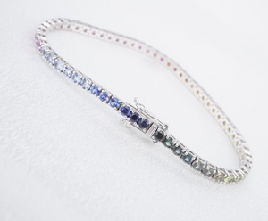 NEW 14k White Gold 7.5 ctw Natural Sapphire Rainbow Tennis Bracelet 7.5" BG894A