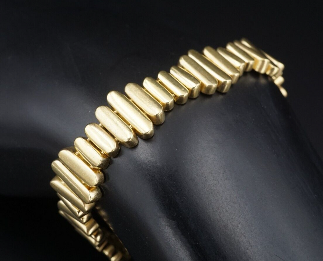 18k Yellow Gold Bracelet Designer Cobble Bar Brushed Link 7