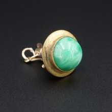 Vintage 14k Yellow Gold Pitcher Pendant Charm 1.2" Green Glass PG1777