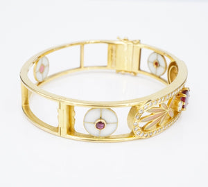 Masriera Ruby Diamond Bracelet Plique a Jour Red Floral Carpet 18k Gold 7 BG909