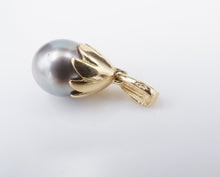 Vintage Tahitian Black Pearl Pendant 14k Yellow Gold 9.5 mm 1" PG1791