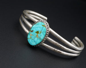 Navajo Darrell Cadman Sterling Silver Turquoise Cuff Bracelet 6.5" BS2609
