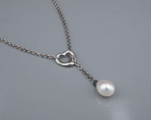 Tiffany & Co Open Heart Pearl Necklace Elsa Peretti Sterling Silver 19" NS2171