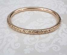 Antique Hinged Bangle Bracelet 10k Rose Gold Scroll Repousse 7" Vintage BG916