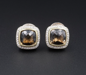 David Yurman Diamond Earrings Albion Smoky Quartz Sterling Silver 18K ES2540